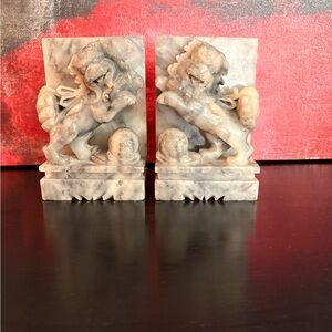 Antique Natural Stone Foo Dog/Guardian Lion Bookends